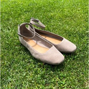 Ana Tan Suede Ballet Flats with Ankle Strap